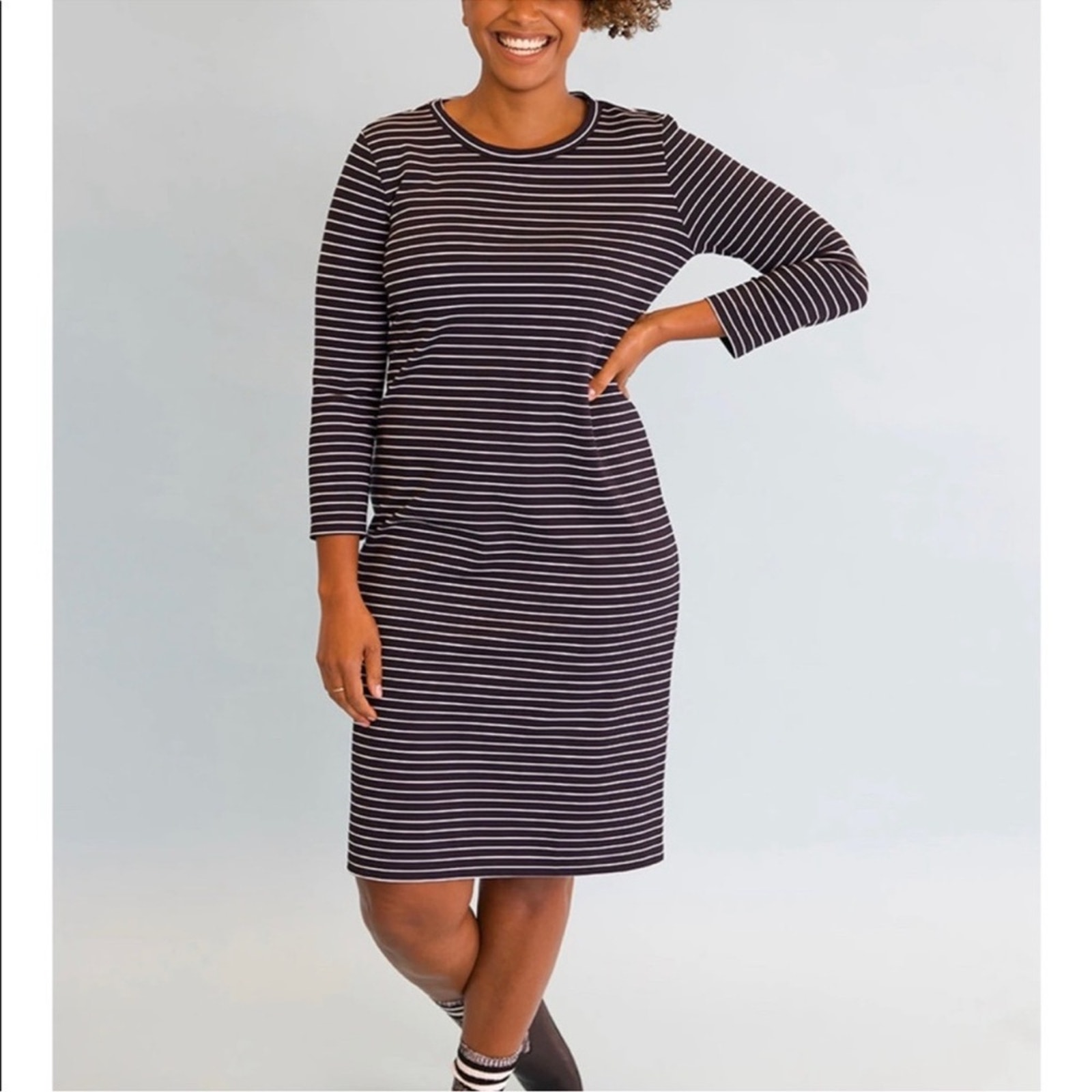 Sonnet James Reese A Play Dress Shirtdress Stretch Gray Black Striped Size Xs